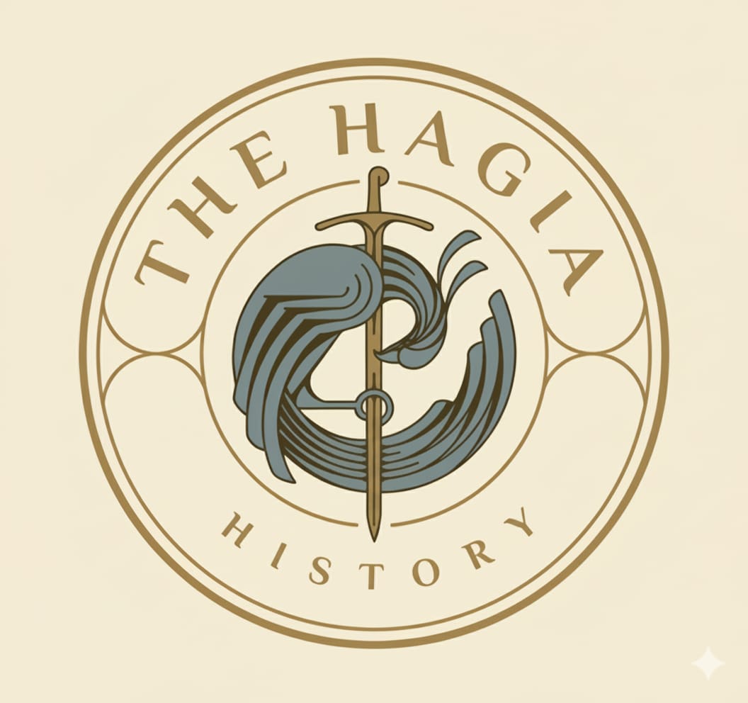 The Hagia History altın ve mavi amblem tasarımı